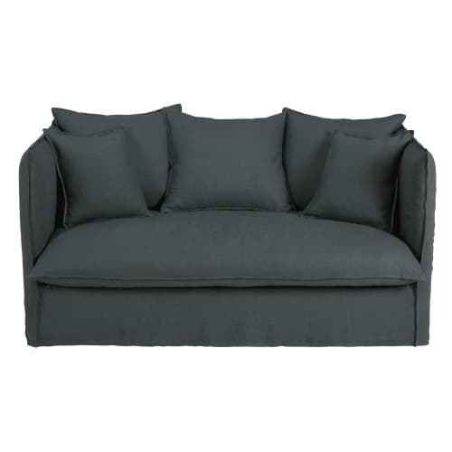 Canapés et fauteuils Canapés droits | Canapé-lit 2 places en lin lavé gris anthracite - LX90063