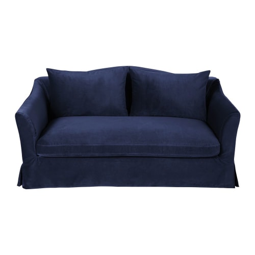 Canape Lit 2 Places En Velours Bleu Nuit Anaelle Maisons Du Monde