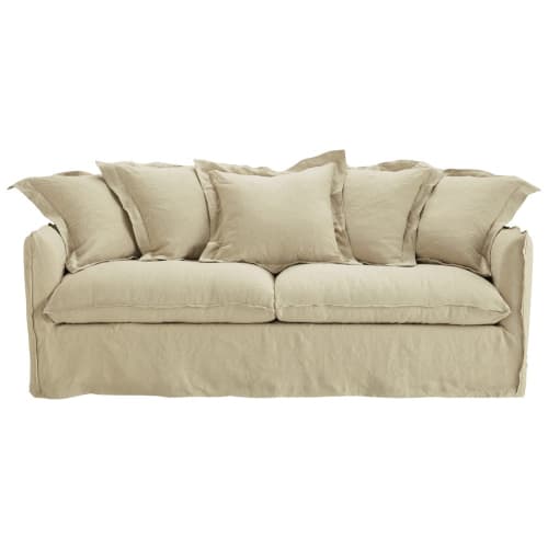 Canapés et fauteuils Canapés droits | Canapé-lit 3/4 places en lin lavé beige - EK59373