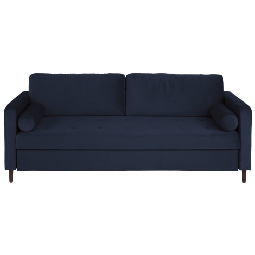 Canapés et fauteuils Canapés droits | Canapé-lit 3/4 places en velours bleu nuit - NV42448