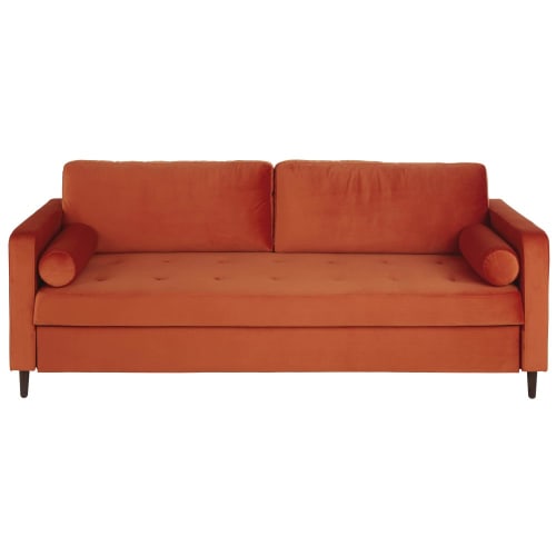 Canapé-lit 3/4 places en velours orange