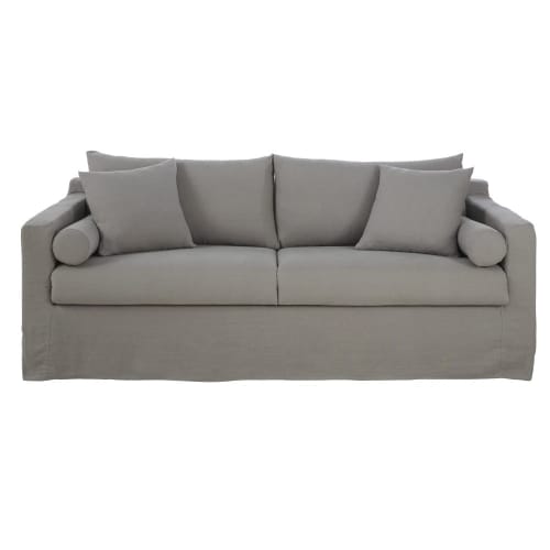 Canape Lit 4 Places En Lin Gris Clair Francisco Maisons Du Monde
