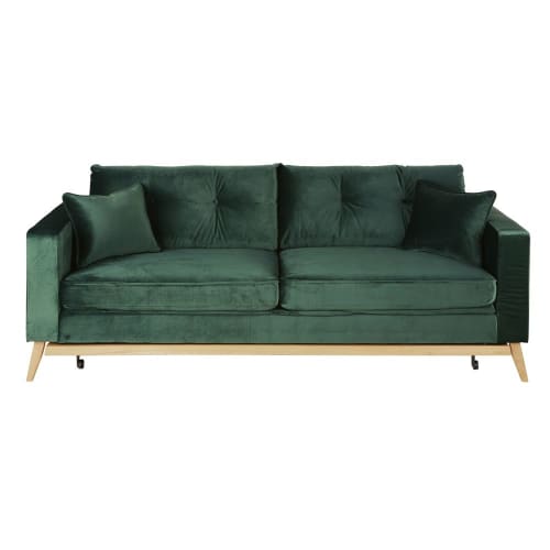 Canapés et fauteuils Canapés droits | Canapé-lit style scandinave 3/4 places en velours vert - VY48081