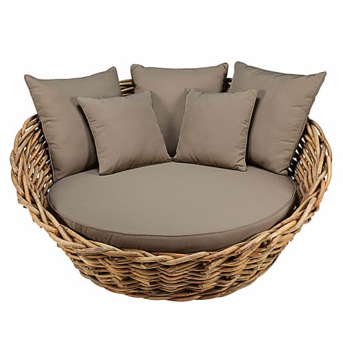 Canape Rond De Jardin En Rotin Et Coussins Taupe St Tropez