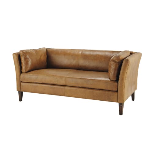 canape vintage 2 3 places en cuir camel prescott maisons du monde
