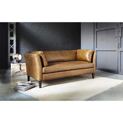 canape vintage 2 3 places en cuir camel prescott maisons du monde