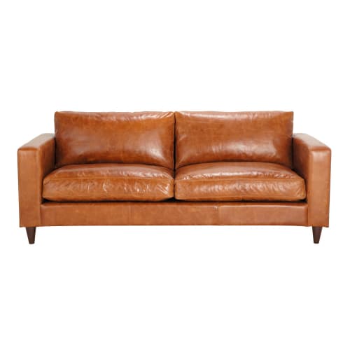Canape Vintage 3 Places En Cuir Camel Henry Maisons Du Monde
