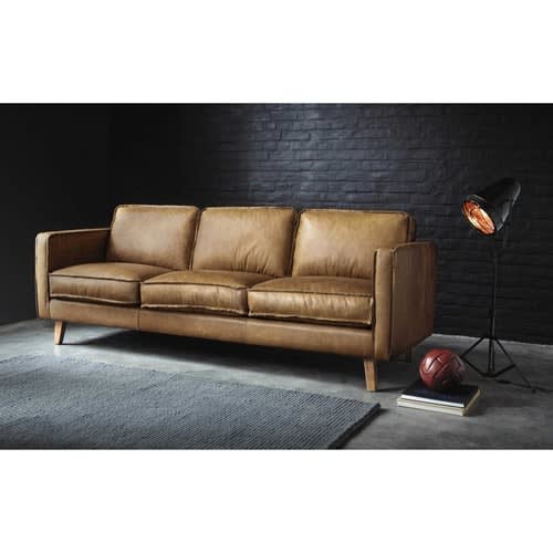 Canapé vintage 3 places en cuir camel Hipster | Maisons du Monde