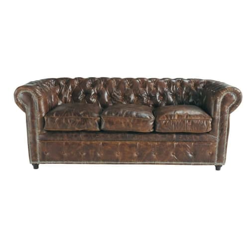 Canape Vintage 3 Places En Cuir Capitonne Chesterfield Maisons Du