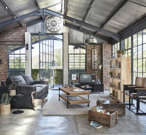 Canape Vintage 3 Places En Cuir Noir Colonel Maisons Du Monde