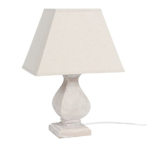 Candeeiro De Mesa De Madeira De Paulownia Com Abajur Cor Linho Emilia Maisons Du Monde