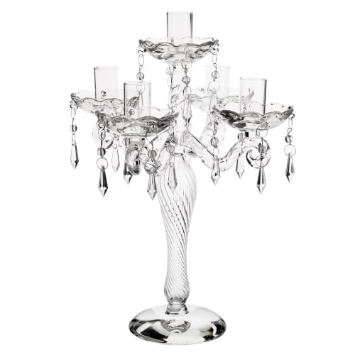 Candeliere con pendenti 5 bracci in vetro H 30 cm 