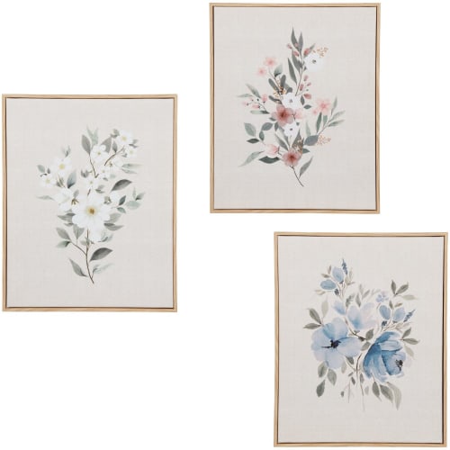 type Wrijven Garderobe Canvassen bedrukt met ecru, roze, blauwe en groene bloemen (x3), 35 x 28 cm  LEANA | Maisons du Monde