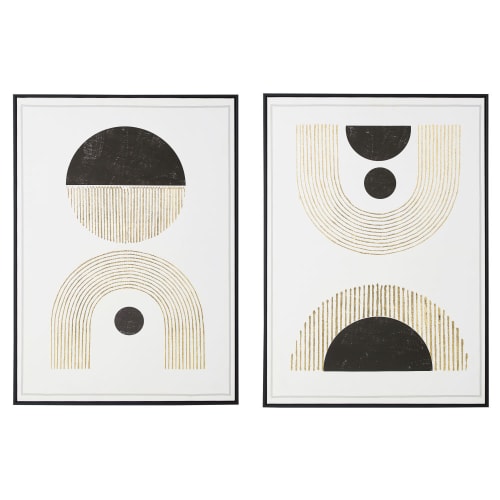 Canvassen met zwarte en gouden grafische print (x2) 72 x 52 cm