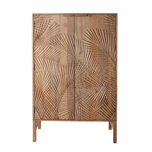Carved Mango Wood 2-Door Storage Cabinet