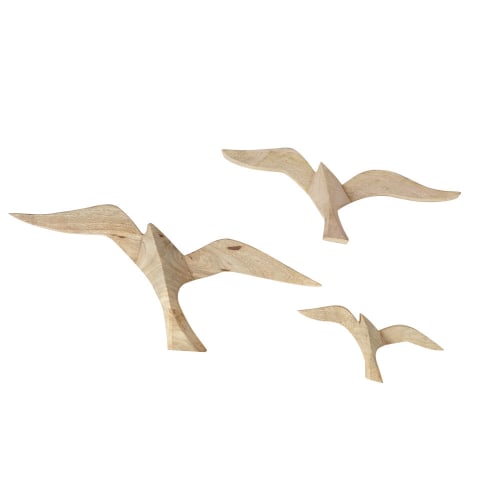 Decor Plaques & lettering | Carved Mango Wood Gull Wall Art (x3) - XC99517