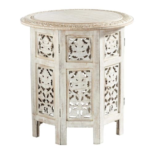 Tavolini Maison Du Monde.Carved Mango Wood Sidetable In Whitewash Finish Saranya Maisons Du Monde