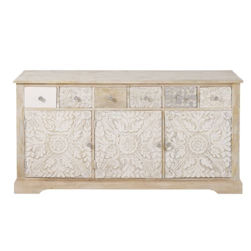 Credenze Maison Du Monde.Carved Solid Mango Wood 3 Door Sideboard Namaste Maisons Du Monde