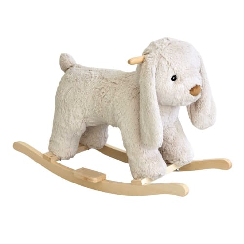 Dondolo giocattolo cigno per bambini legno e peluche bianco e grigio
