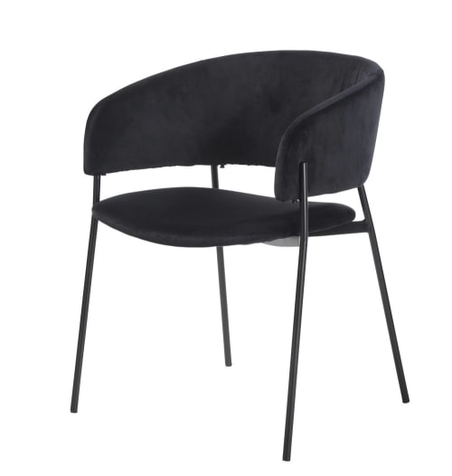 Meubles Chaises | Chaise avec accoudoirs en velours noir - HM21659