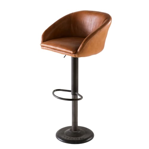 Chaise de bar indus en cuir camel H60/82