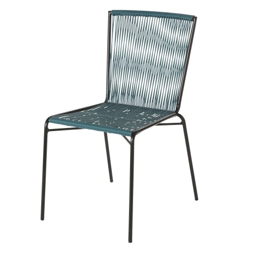 Jardin Chaises de jardin | Chaise de jardin en résine bleue et métal noir - OH12703