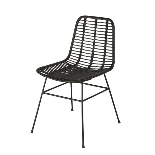 Meubles Chaises | Chaise en rotin et métal noirs - JO30932