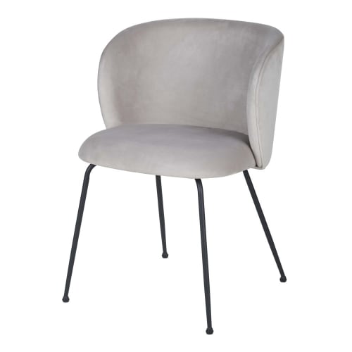 Meubles Chaises | Chaise en velours beige et métal noir - XY26918