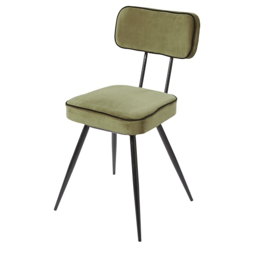 Meubles Chaises | Chaise en velours vert kaki et métal noir - UX69367
