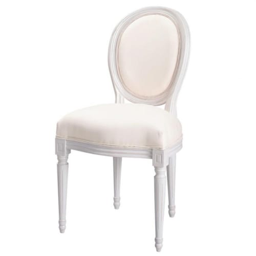 Chaise médaillon en coton ivoire et bois blanc