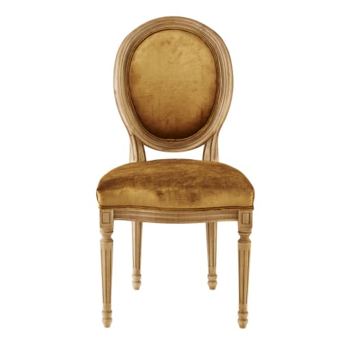 Chaise médaillon en velours ocre et chêne massif | Maisons du Monde Chaise médaillon en velours ocre et chêne massif | Maisons du Monde