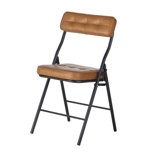 Chaise pliante marron et métal noir