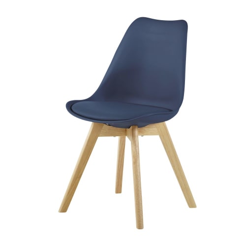 Chaise style scandinave bleu minéral et hévéa