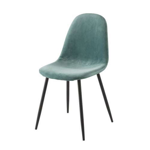 Chaise style scandinave en velours bleu turquoise