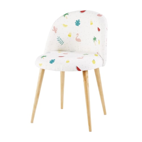 Chaise Vintage Blanche Imprime Tropical Et Bouleau Massif Mauricette Maisons Du Monde