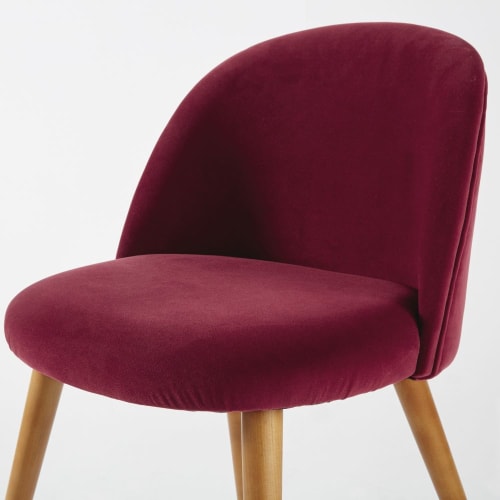 Chaise vintage en velours bordeaux et bouleau massif ...