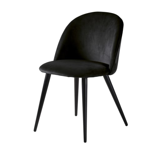 Meubles Chaises | Chaise vintage en velours noir et métal noir - ZK93035