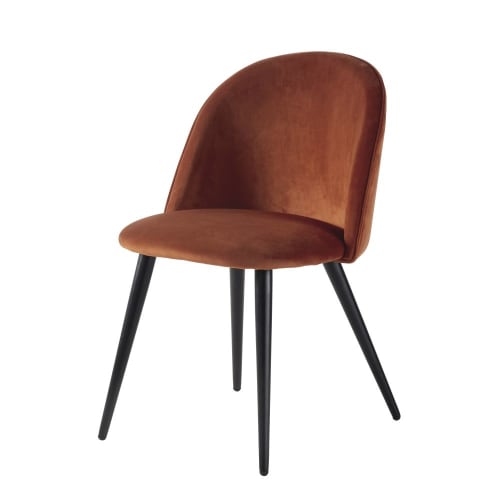 Chaise vintage en velours orange écureuil et métal noir | Maisons du Monde