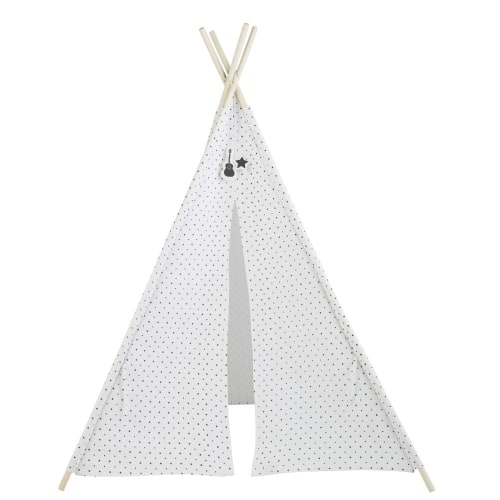 Child's tepee in white pine with black star print
