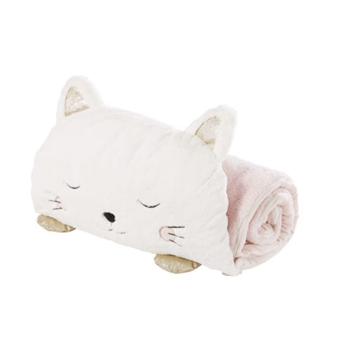 Children's White, Pink and Gold Cotton Cat Sleeping Bag