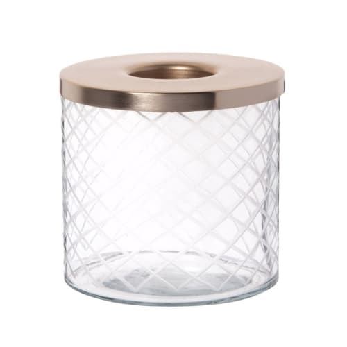 Clear ribbed glass and gold metal tealight