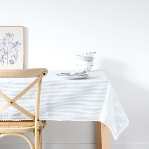 Soft furnishings and rugs Tablecloths & napkins | Coated cotton tablecloth with print and blue and white lace 150x250cm - LH84058