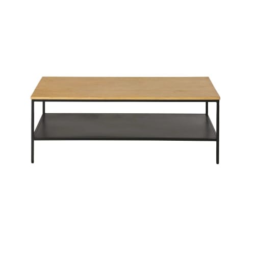 Coffee table in solid mango wood, acacia and black metal with 2 levels