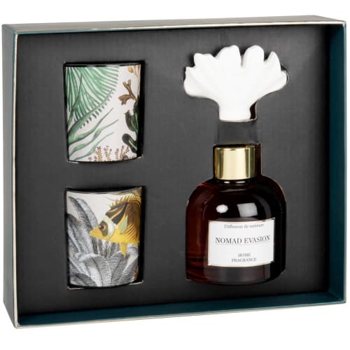 Déco Senteurs | Coffret bougies parfumées (x2) et diffuseur de parfum nomad evasion 100ML - OF20829