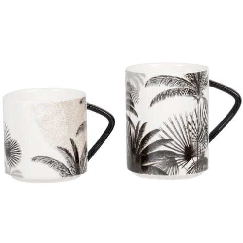 Art de la table Bols, tasses et mugs | Coffret mugs (x2) en porcelaine taupe, noire et grise motifs palmiers - FQ71945
