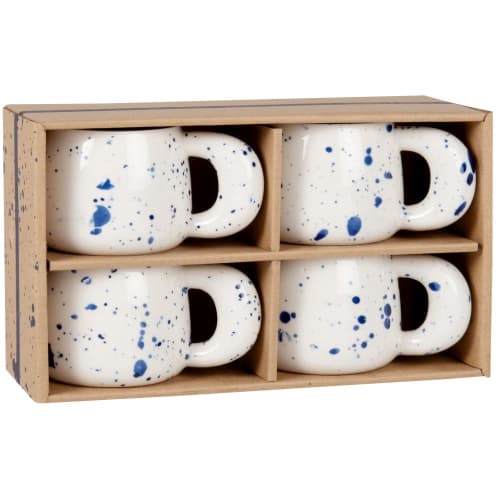 Art de la table Bols, tasses et mugs | Coffret tasses (x4) en grès blanc et bleu marine peinte à la main - XK05699