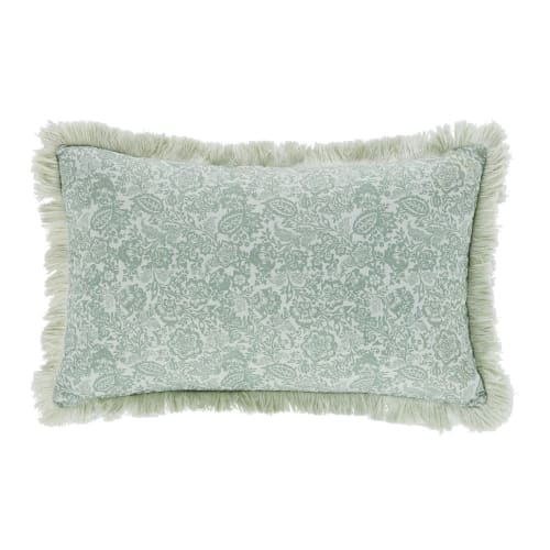 Cojín de algodón color verde con estampado floral 45 x 45, OEKO-TEX®