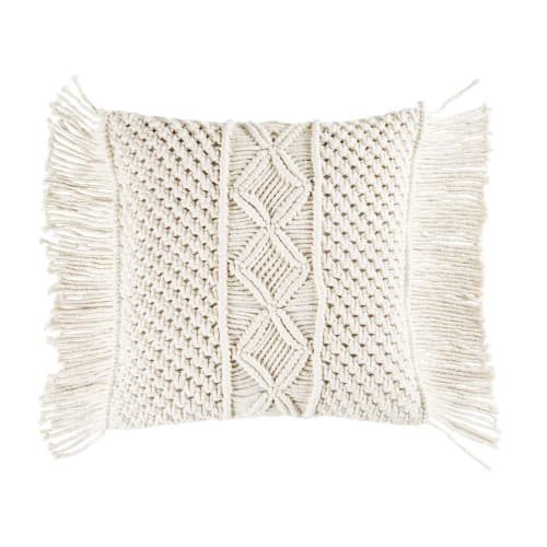 Cojín de algodón macramé marfil 45x45 MIGRAMAH | Maisons du Cojín Macrame Tela Blanco Beige | Factormueble