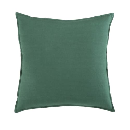 Cojín de lino lavado verde albahaca 60x60 | Maisons du Monde Cojín de lino lavado verde albahaca 60x60 | Maisons du Monde
