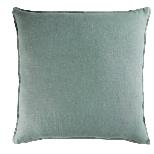 Cojín de lino lavado verde grisáceo 60x60 | Maisons du Monde Cojín de lino lavado verde albahaca 60x60 | Maisons du Monde